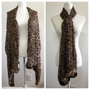YI MU ZI Leopard Print 2 Ply Shaw Wrap Scarf NWT Sparkle Embellishment Velvet